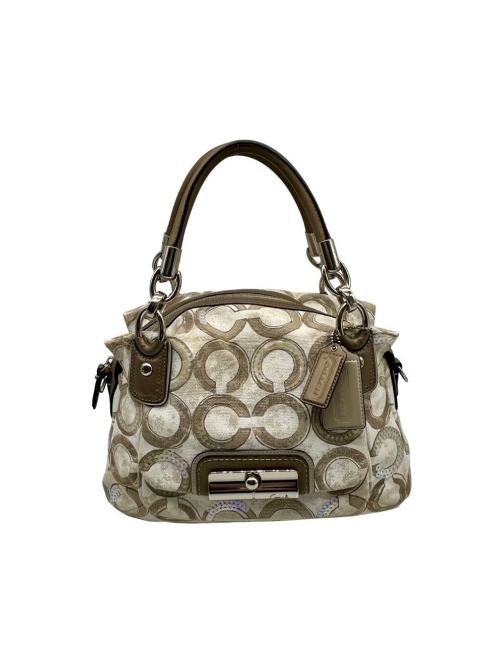 Coach Beige Kristin Op Art Sequin Shoulder Bag 16777